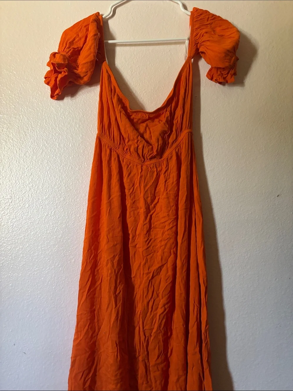 Woman’s Orange Puff-Sleeve Maxi Dress, Size S